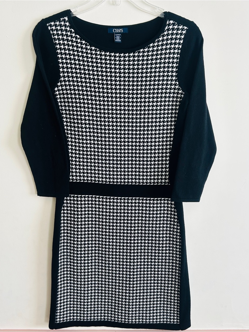 Chaps Black and White Houndstooth Sweater Dress